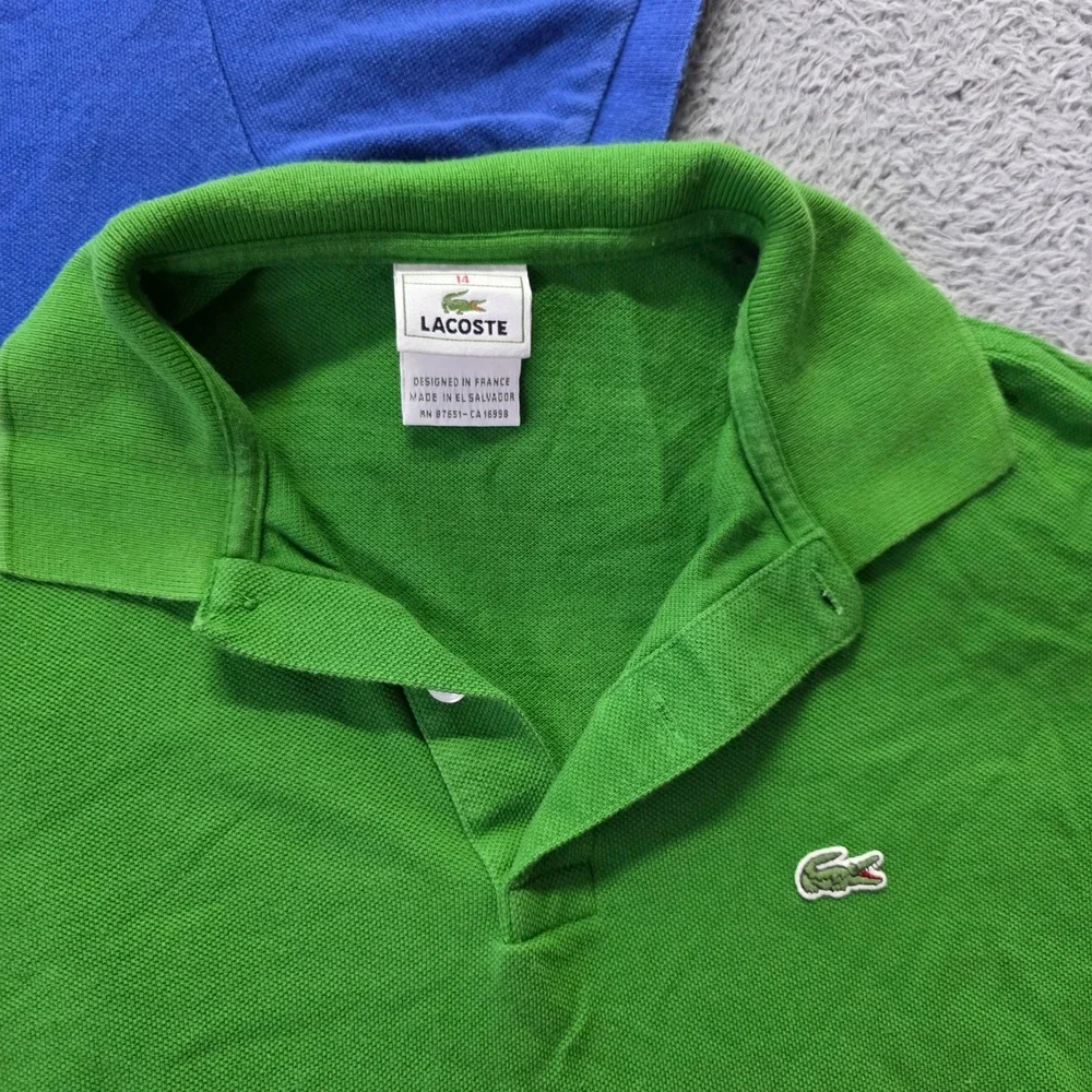 Lacoste Boys 14 Polo Shirt Bundle Green Blue Cotton Pique Short Sleeve Logo 2pk